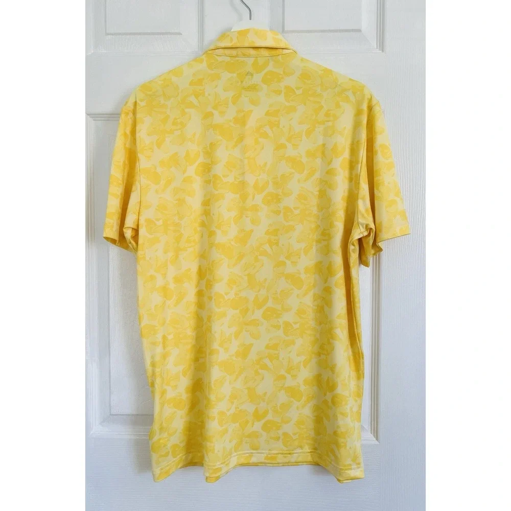 Adidas Mens Size‎ S Yellow Golf Polo Shirt Floral Print Performance Stretch Tee